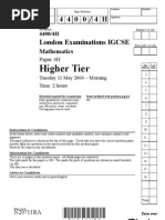 IGCSE Mathematics 4400 May 2004 Question Paper and Mark Scheme Paper 4H N20711