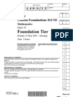 IGCSE Mathematics 4400 May 2004 Question Paper and Mark Scheme Paper 1F N20708