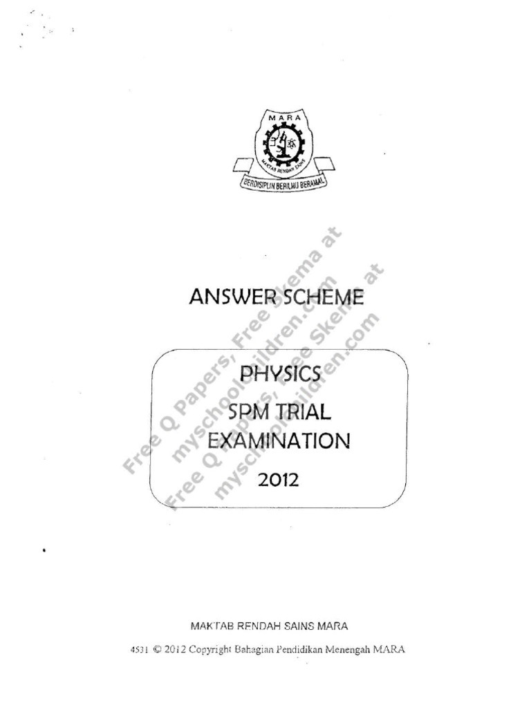Skema Fizik Kertas 1 2 3 Percubaan Spm 2012 Mrsm Pdf