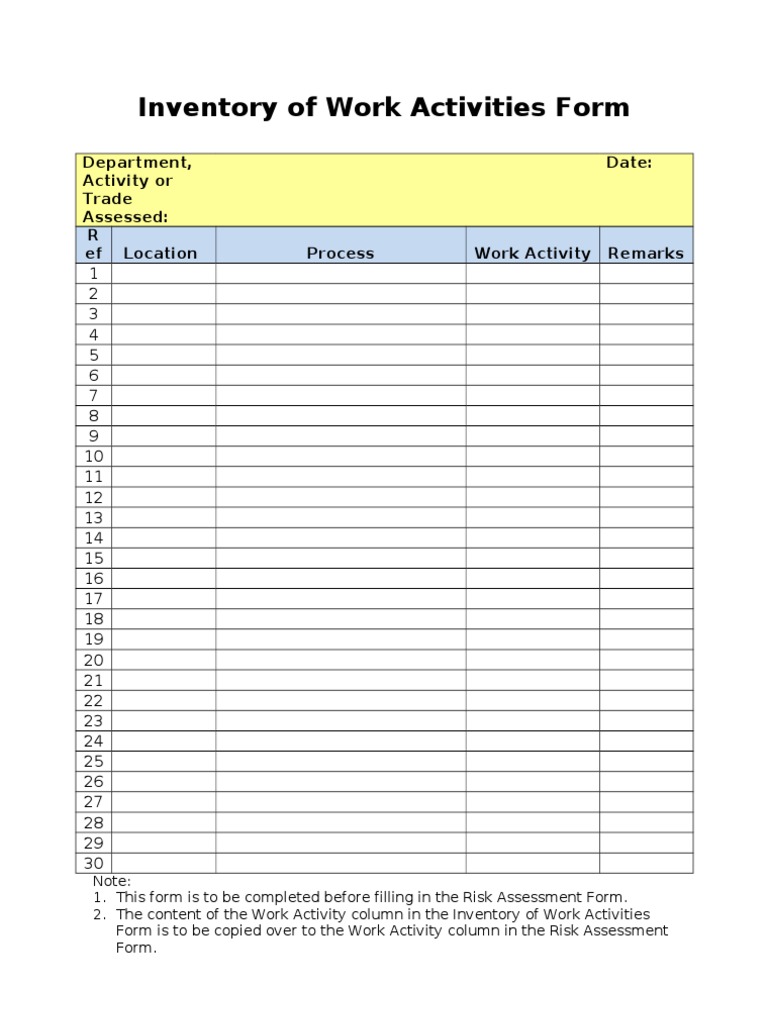 Inventory of Work Activities Form