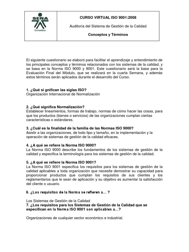 Curso Virtual ISO 9001: Conceptos Clave | PDF | Gestión de la calidad ...