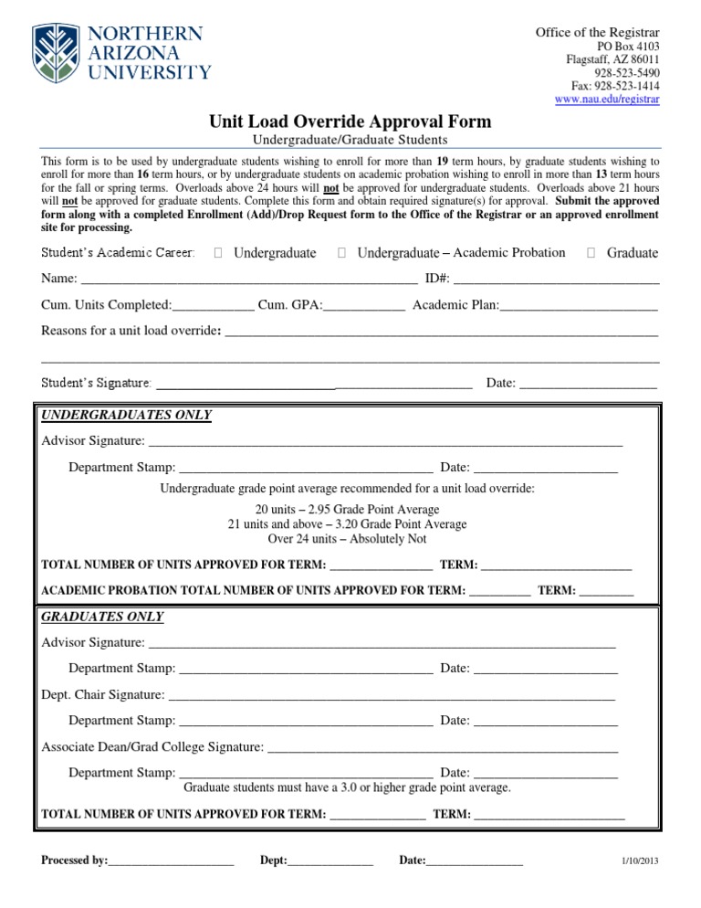 Unit Load Override Request Form | PDF | Graduate School | Higher Education