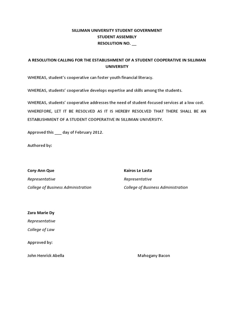 Silliman University Student Government Student Assembly Resolution No ...