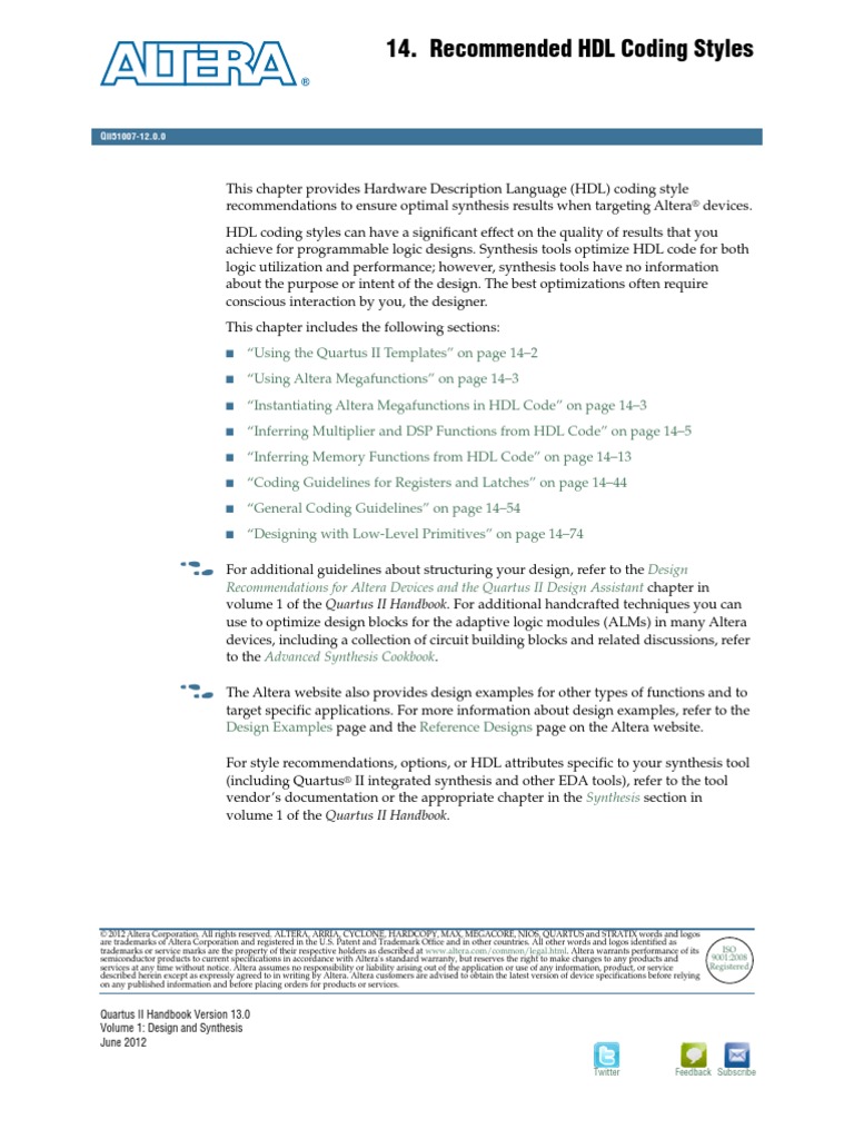 Hdl Coding Altera Hardware Description Language Vhdl