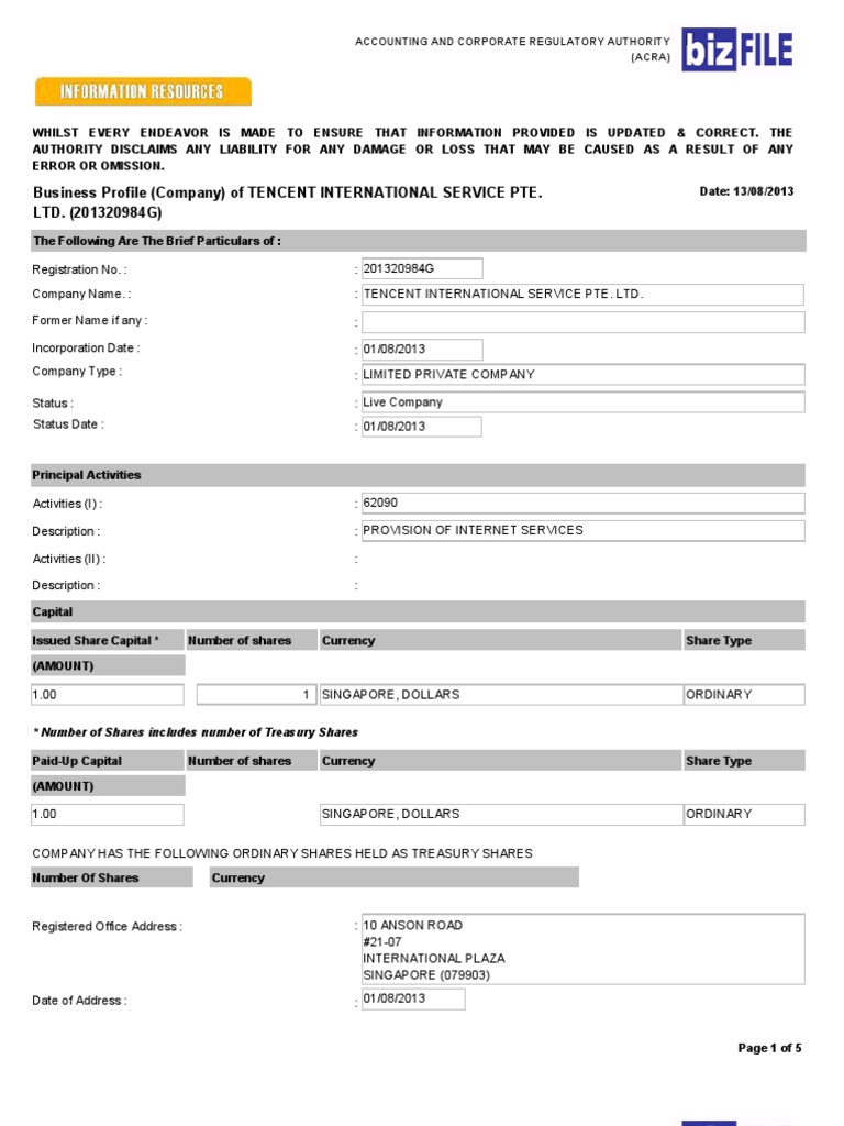 Tencent business registration in Singapore Singapore Companies