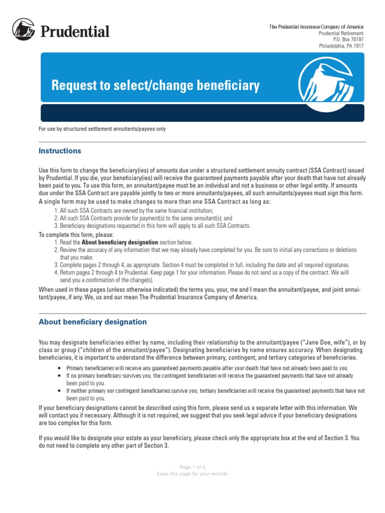 Beneficiary Change Form | PDF | Prudential Financial | Payments
