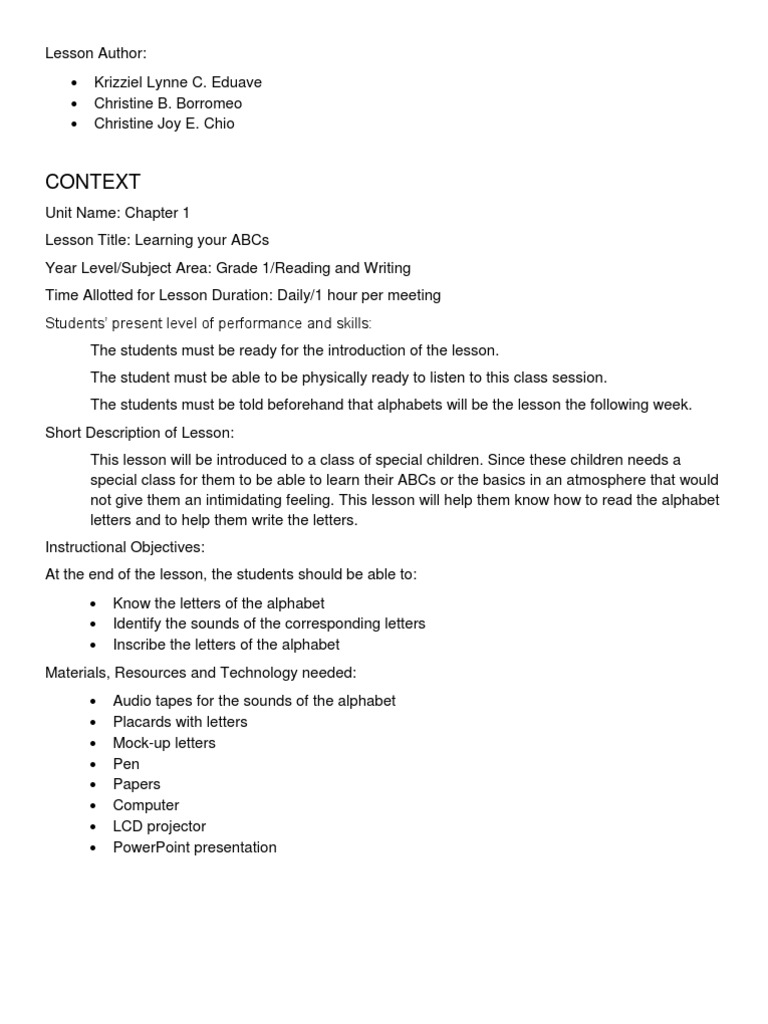 special education major lesson plan Microsoft Power Point Alphabet