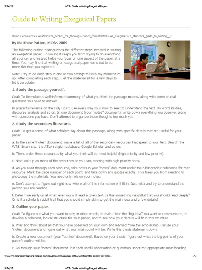 WTS - Guide To Writing Exegetical Papers | PDF | Exegesis | Writing