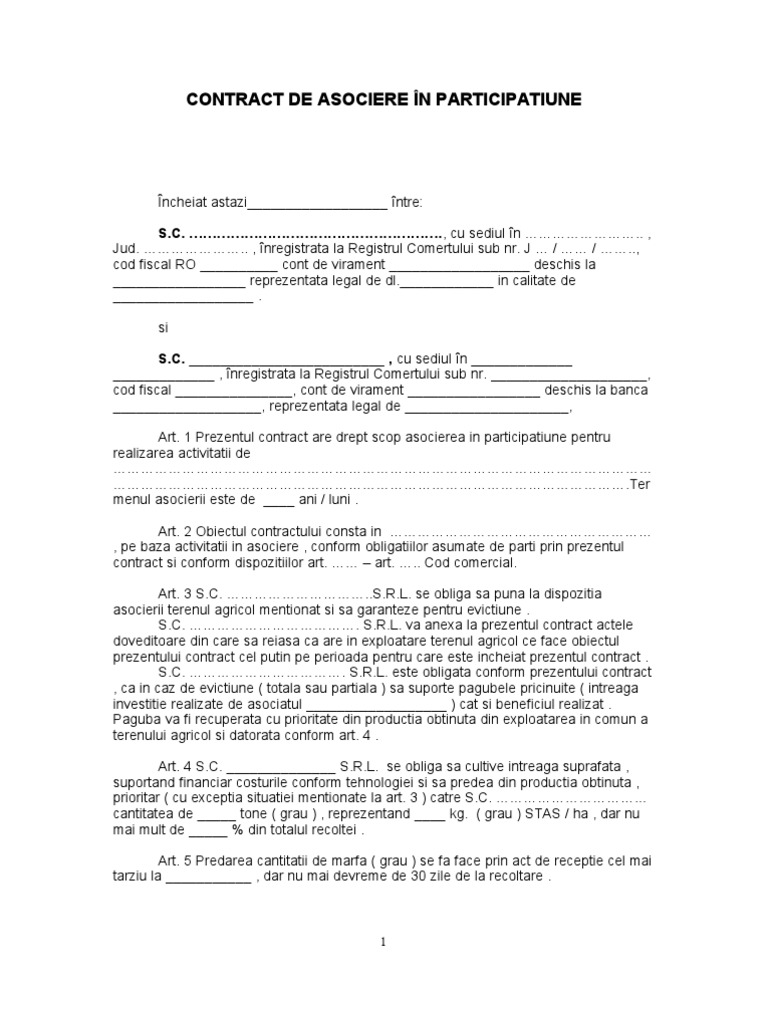 7 2 Contract De Asociere In Participatiune Agricultura