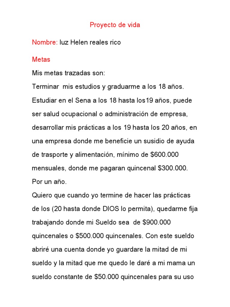 Mi Proyecto de Vida Luz | PDF | Business