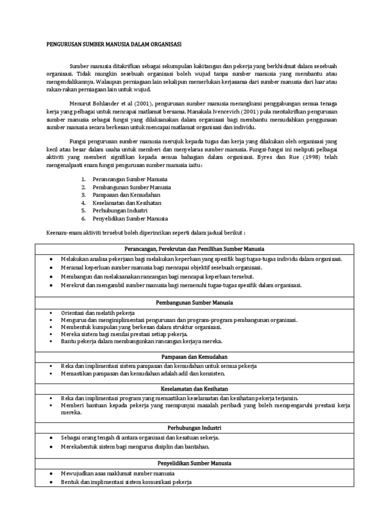 Pengurusan Sumber Manusia Dalam Organisasi Pdf