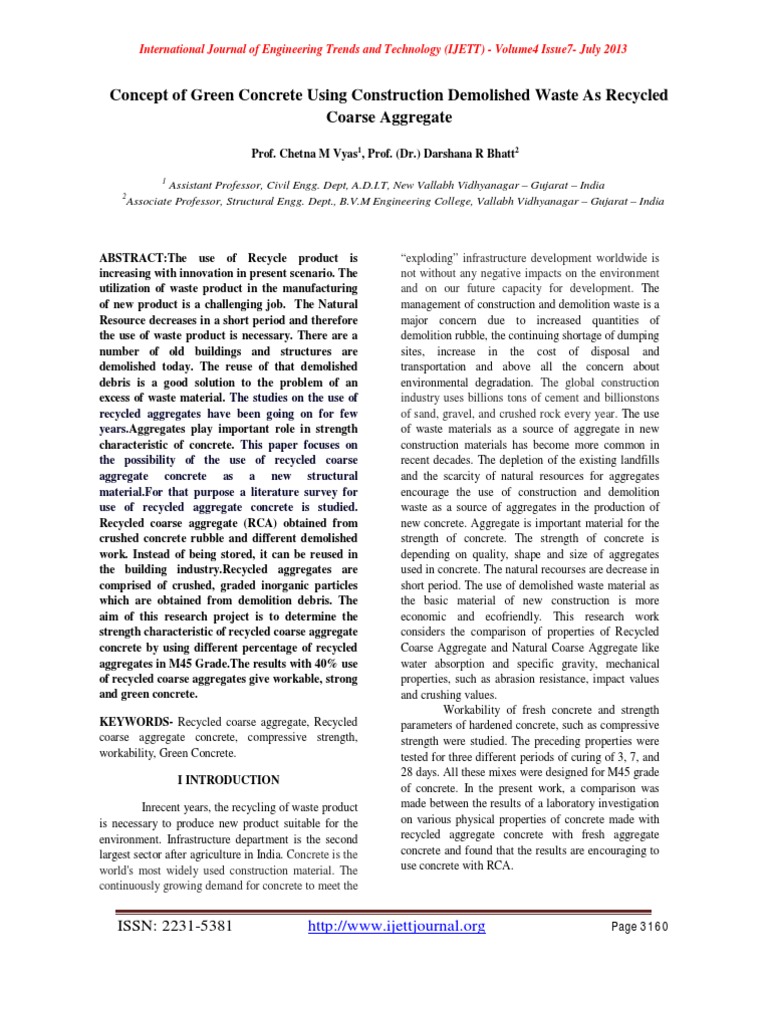 Green Concrete from Recycled Aggregates | PDF | Construction Aggregate ...