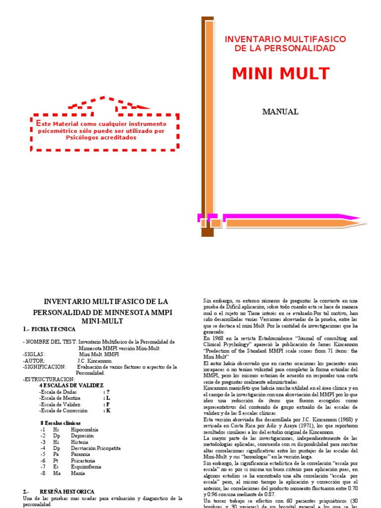 Manual del Test Mini Mult MMPI | PDF | Desorden de personalidad ...