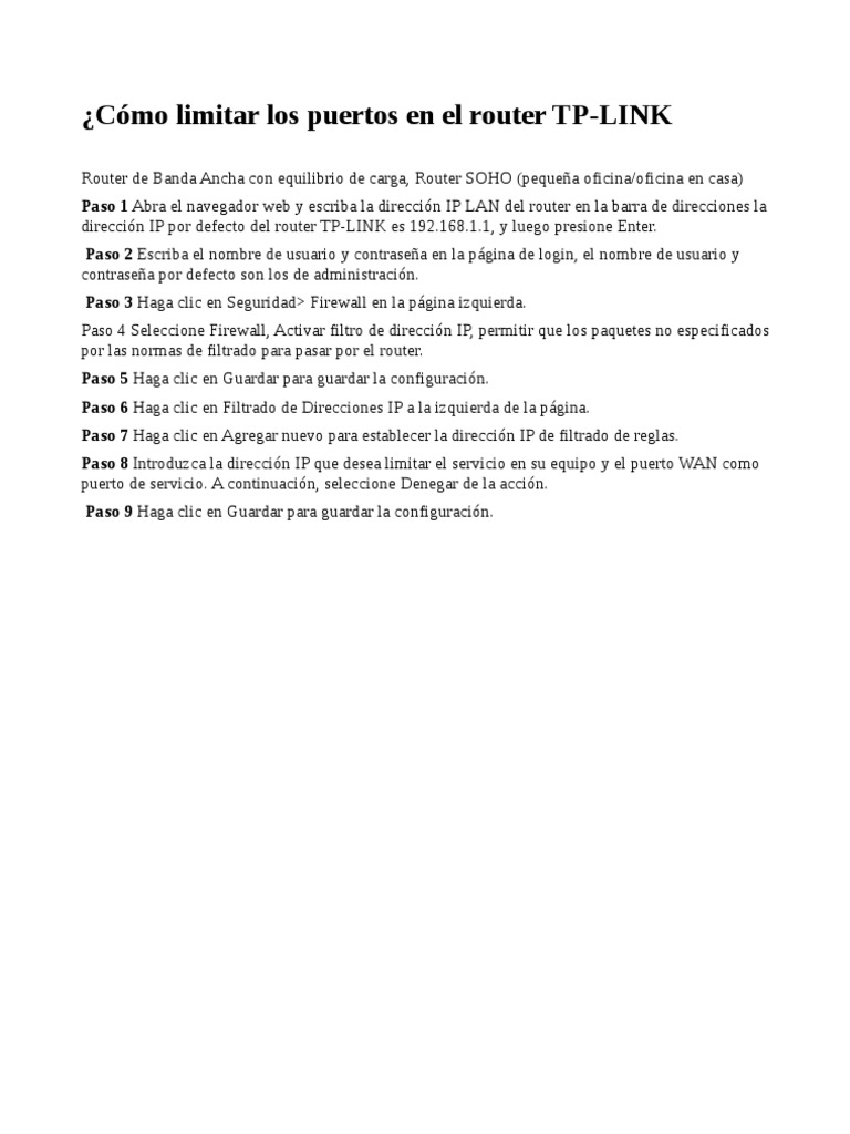 Limitar Puertos en Router TP-LINK | PDF