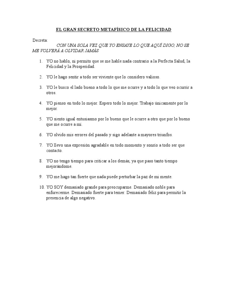 El Gran Secreto Metafísico de La Felicidad | PDF