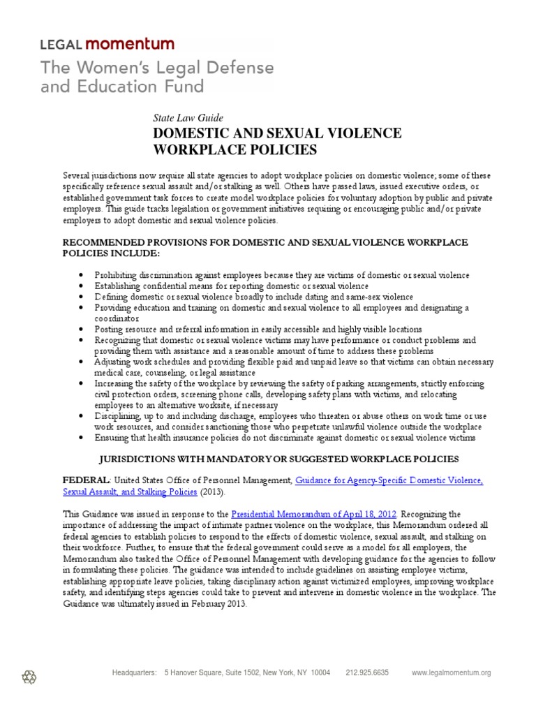 State Law Guide Domestic and Sexual Violence Workplace Policies
