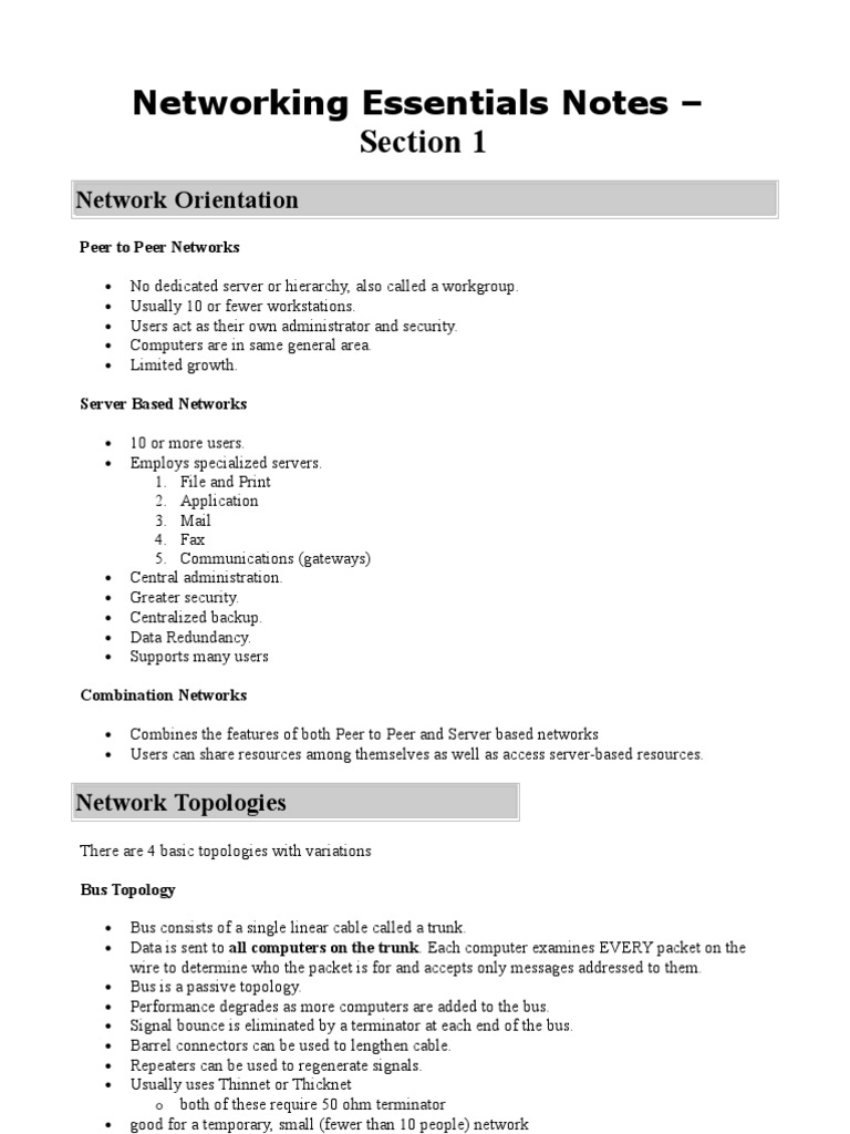 Networking Essentials Notes Network Topology Network Packet - 