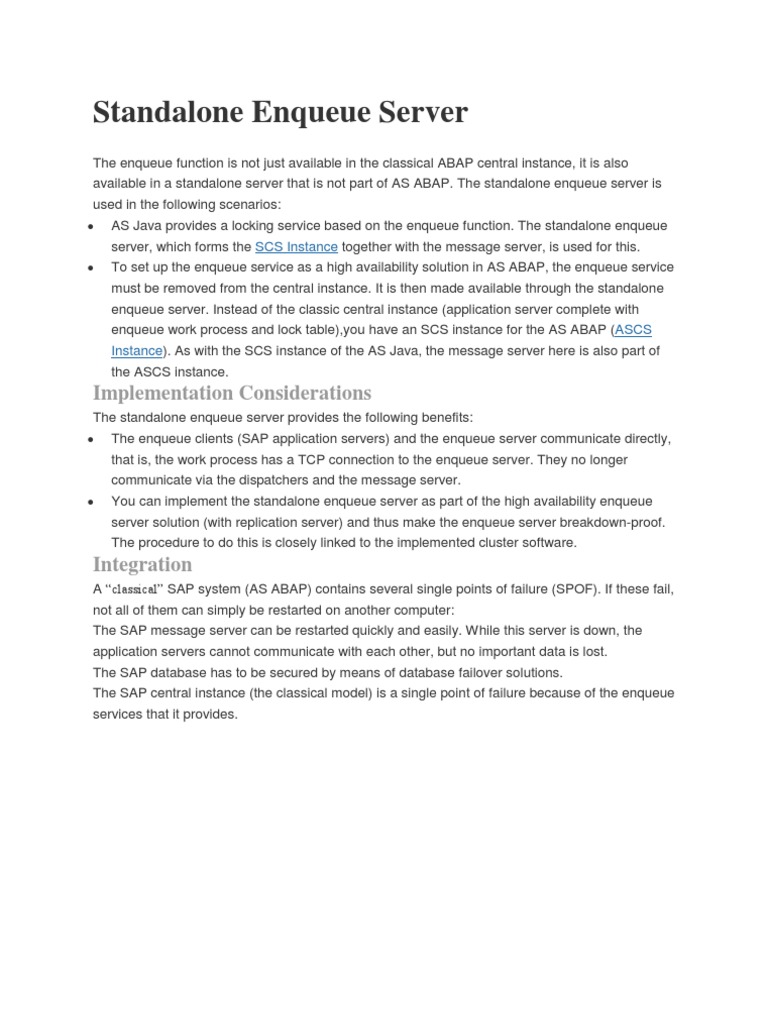 SAP Standalone Enqueue Server | PDF | Replication (Computing) | Server ...