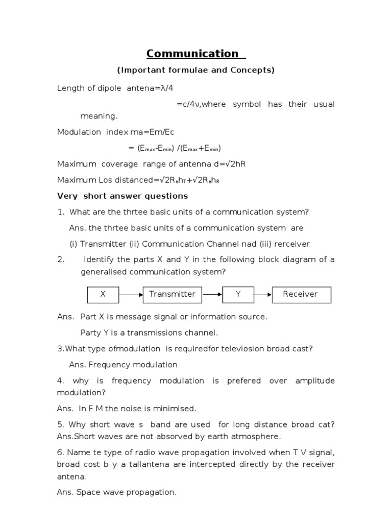 Communication: (Important Formulae and Concepts) | PDF