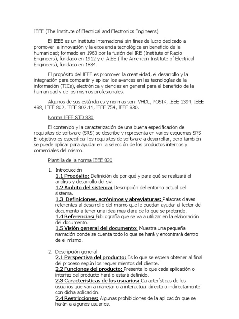 Norma IEEE 830: Especificación de Requisitos | PDF | Instituto de ...