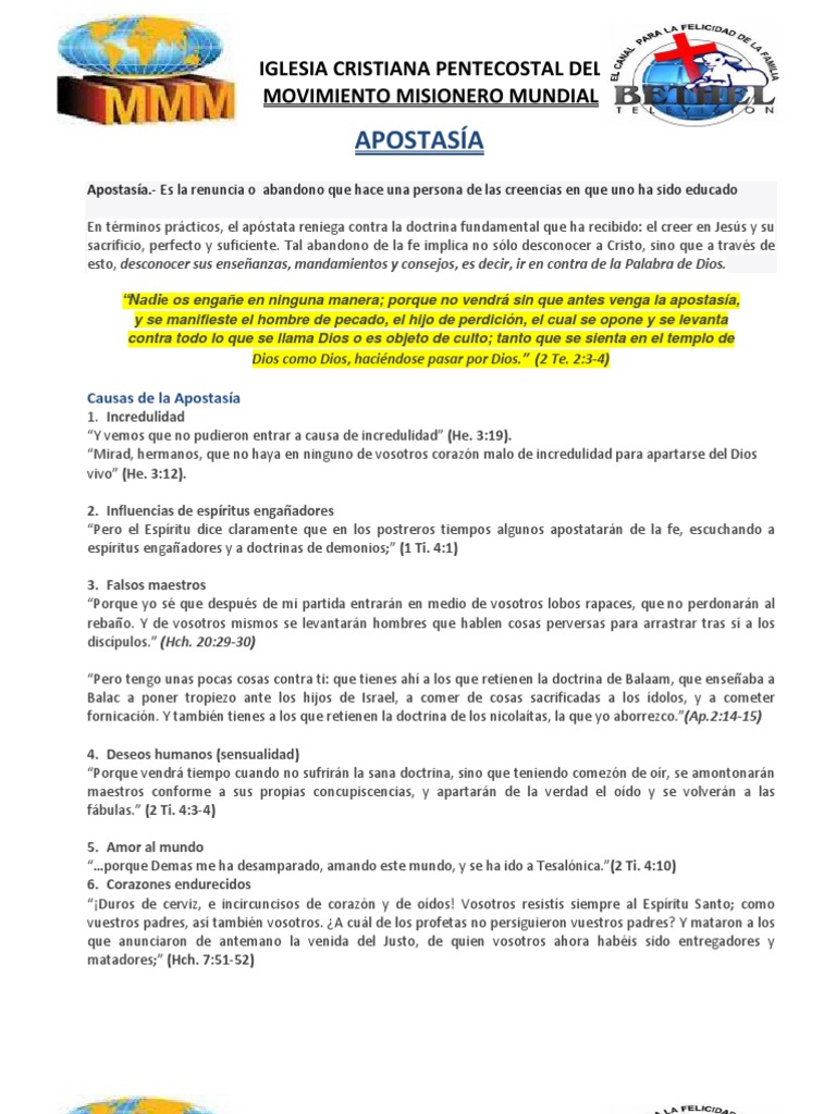 Causas y señales de la apostasía | PDF | Apostasía | Espíritu