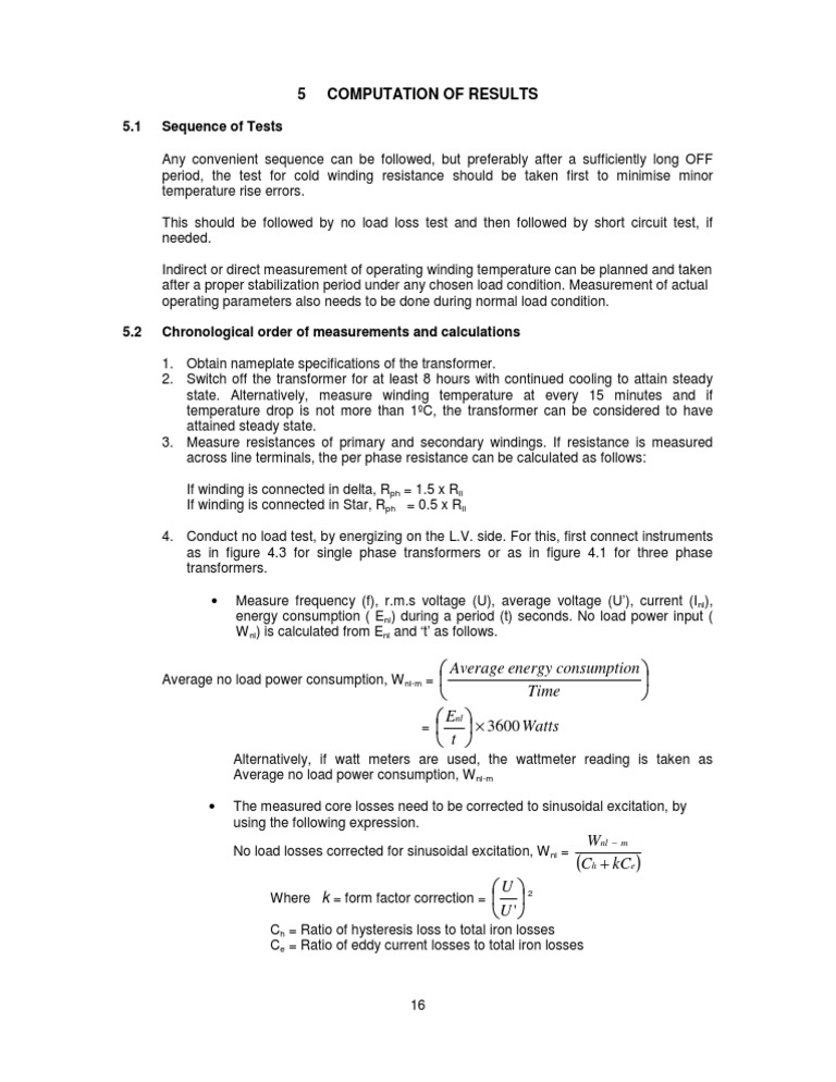 Transformer Test Procedures and Calculations | PDF
