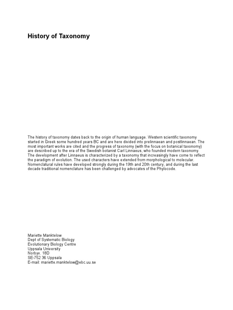 Evolution of Taxonomy in Botany | PDF | Taxonomy (Biology) | Species