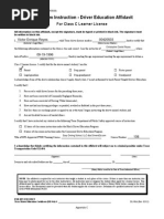 DL 90A Classroom Instruction - Driver Education Affidavit