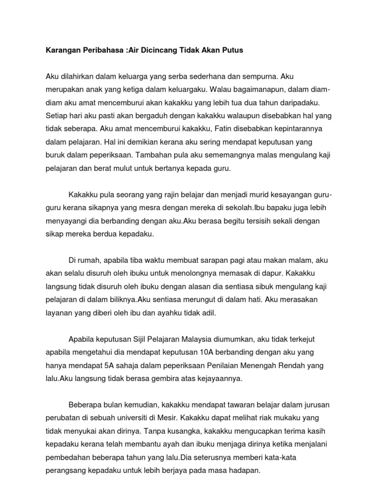 Karangan Peribahahasa Air Dicincang Tidak Akan Putus Pdf