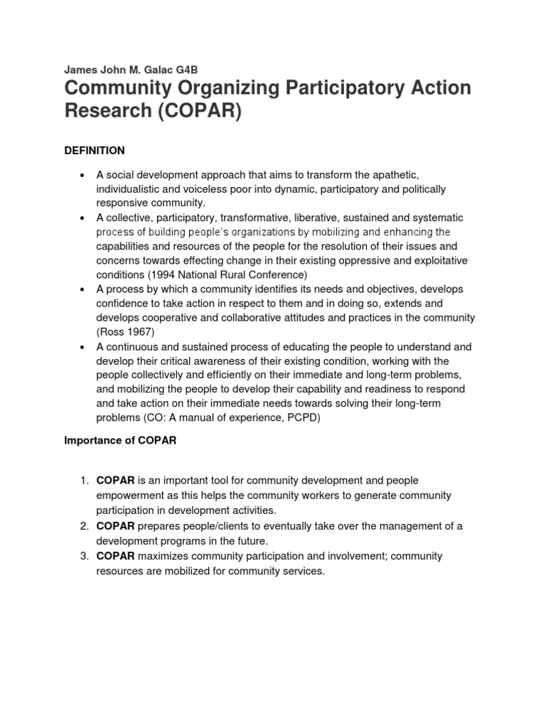 Understanding Community Organizing COPAR | PDF | Participatory Action ...