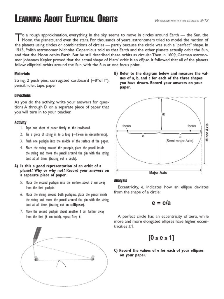 Elliptical Orbits Work Sheet | PDF | Orbit | Ellipse
