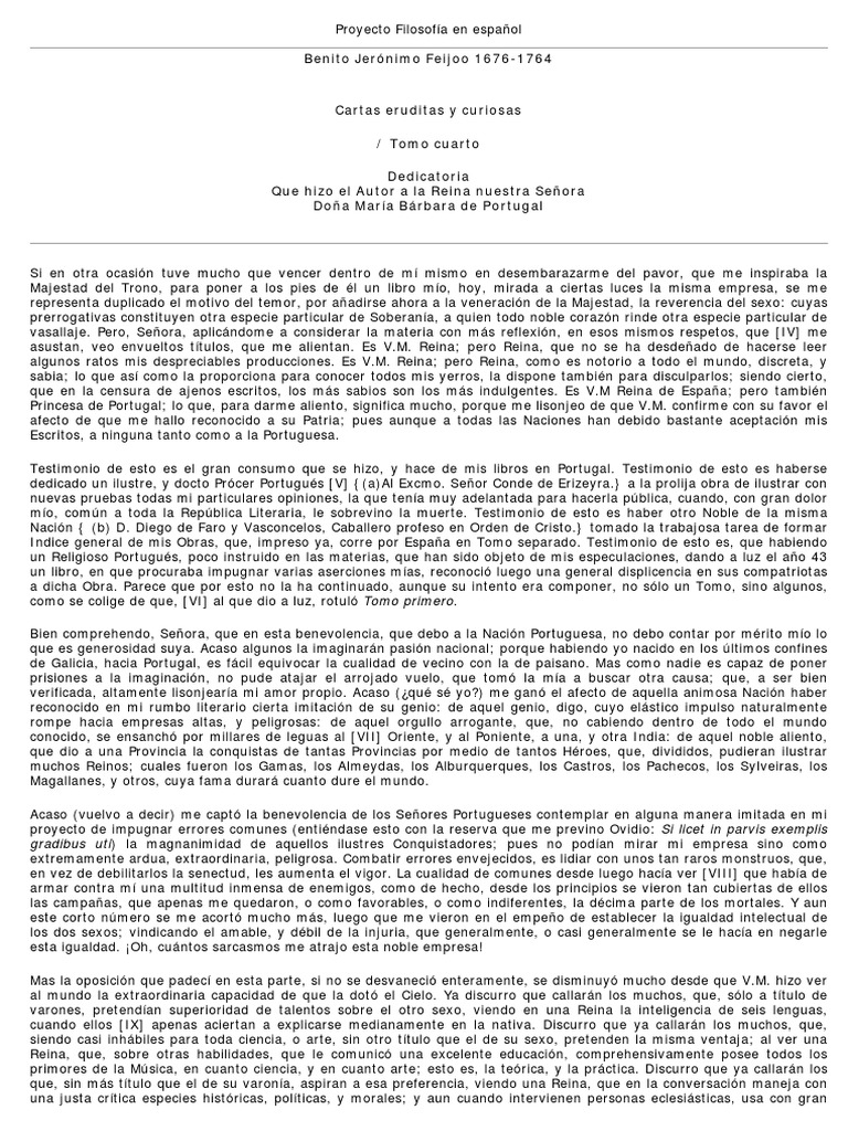 Cartas Eruditas Y Curiosas 4 PDF Pitágoras Nobleza