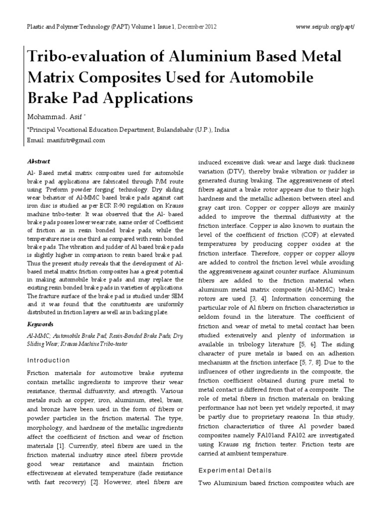 Tribo-Evaluation of Aluminium Based Metal Matrix Composites Used For ...
