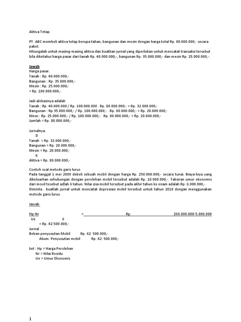Contoh Soal Penyusutan Metode Garis Lurus Contoh Soal