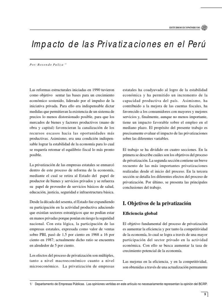 Impacto de Privatizaciones en Perú | PDF | Negocios | Finanzas y dinero