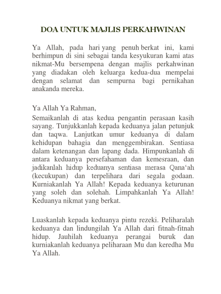 Doa Untuk Majlis Perkahwinan