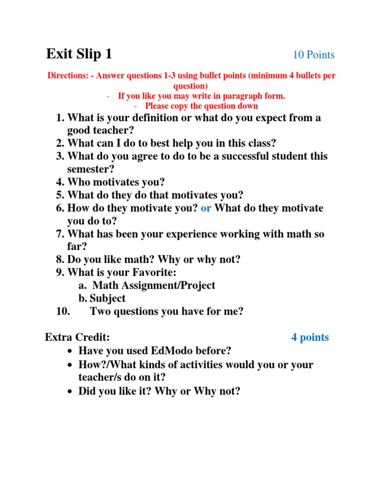 Student Reflection Exit Slip Template | PDF | Career & Growth