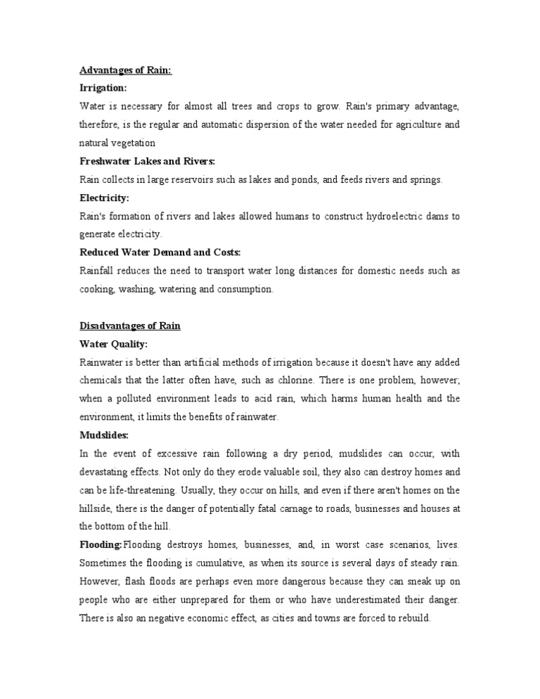 Advantages and Disadvantages of Rain PDF