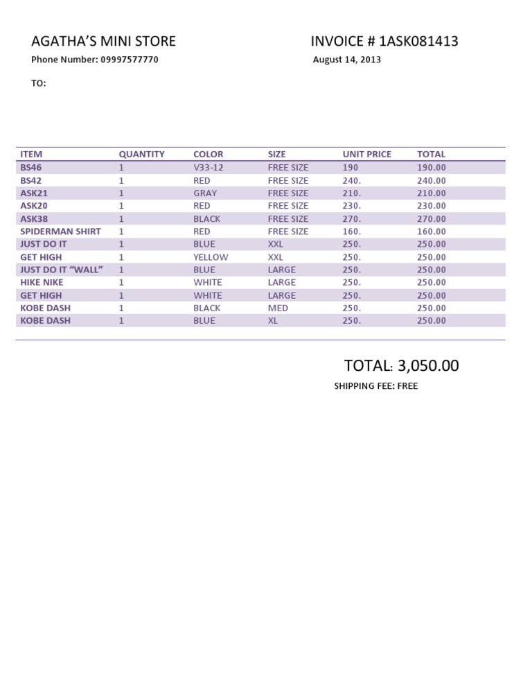Invoice for Sneakers and Apparel | PDF