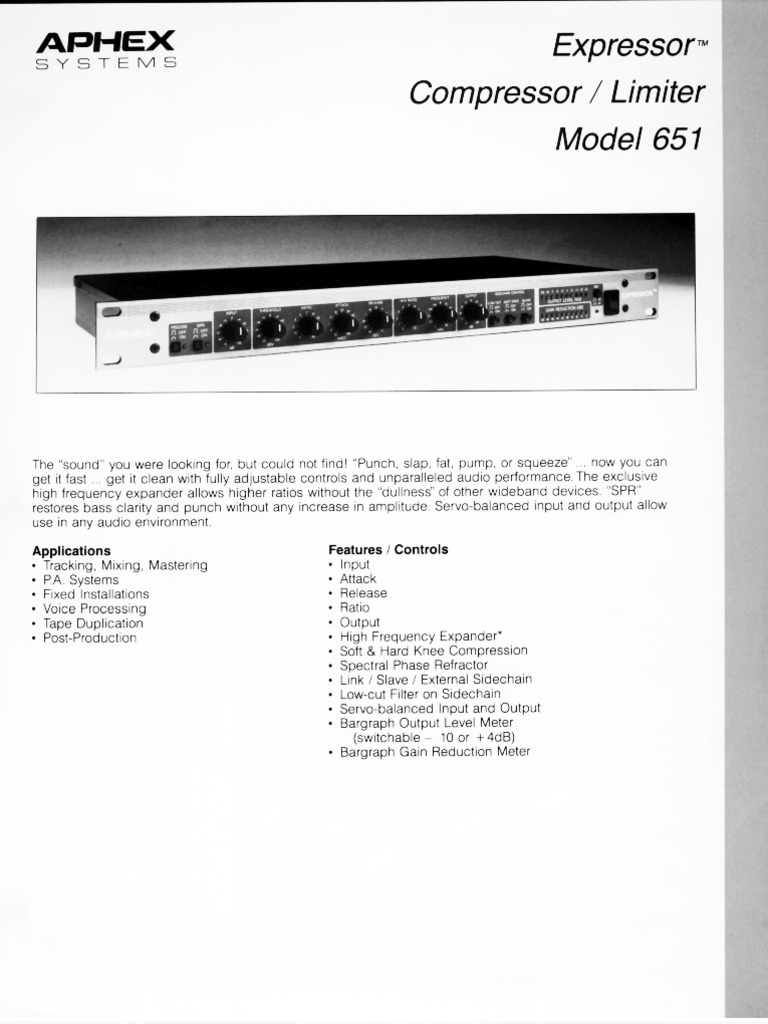 Aphex Systems Expressor Model 651 Data Sheet | PDF