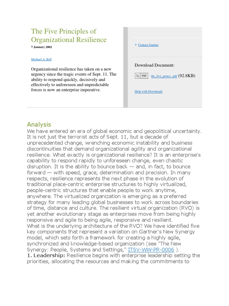 Five Principles of Organizational Resilience | PDF | Psychological ...
