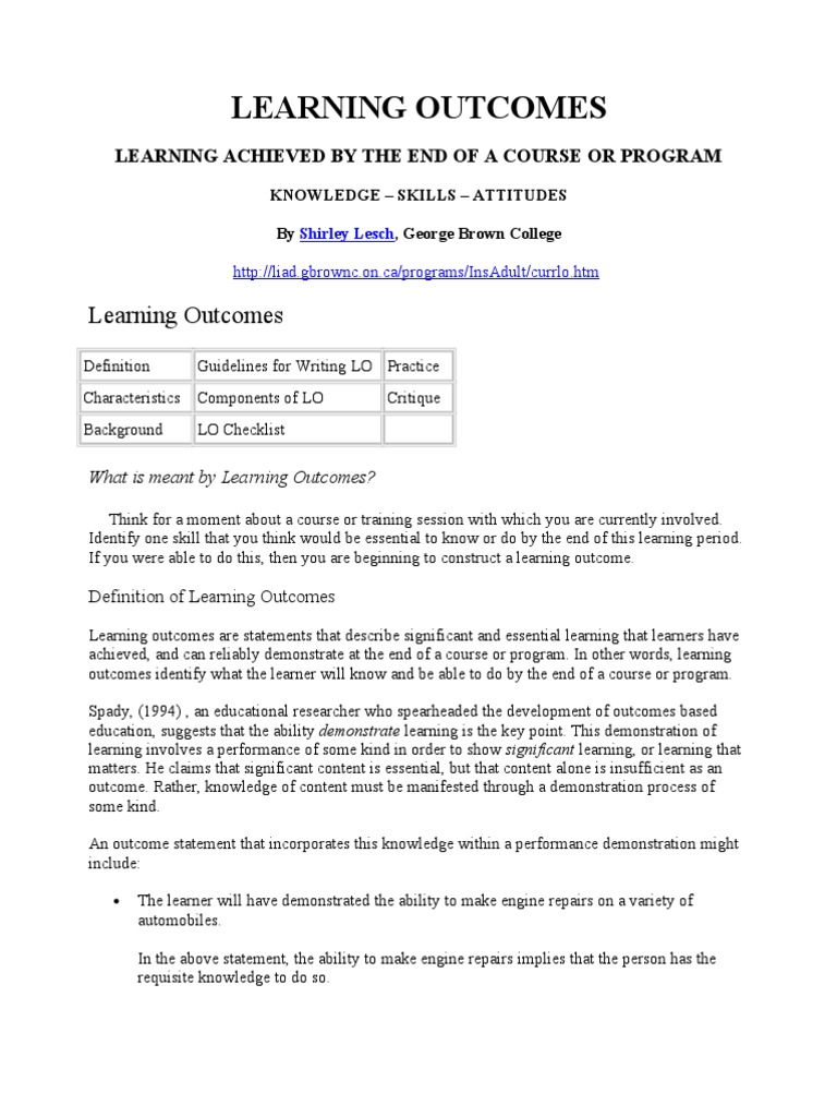 Learning Outcomes and Samples | PDF | Educational Assessment | Learning