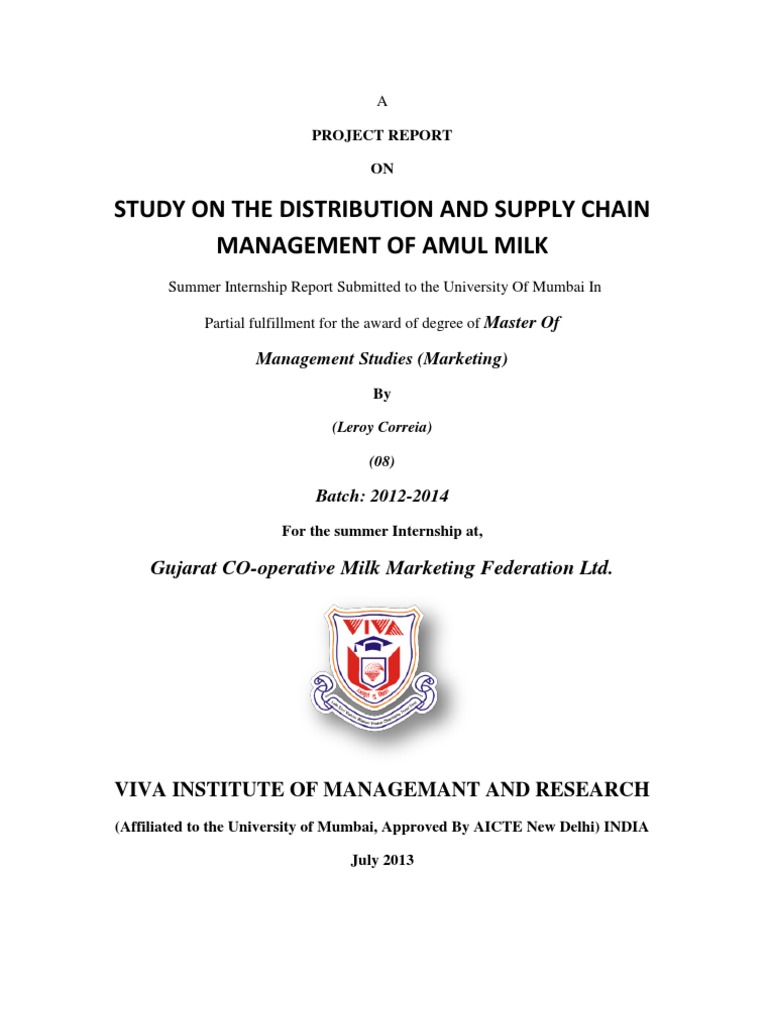 Study On The Distribution And Supply Chain Management Of Amul Milk