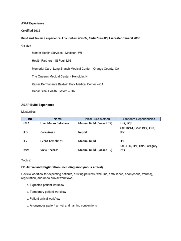 Epic ASAP Training and Workflow Overview | PDF | Nursing | Patient
