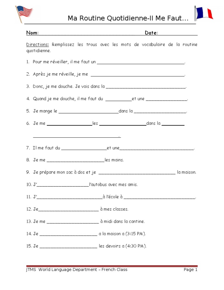 G8 Ma Routine Quotidienne Il Me Faut Quoi Worksheet Echecs Theorie Echecs