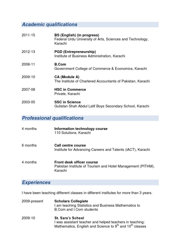 Academic and Professional Qualifications Summary | PDF