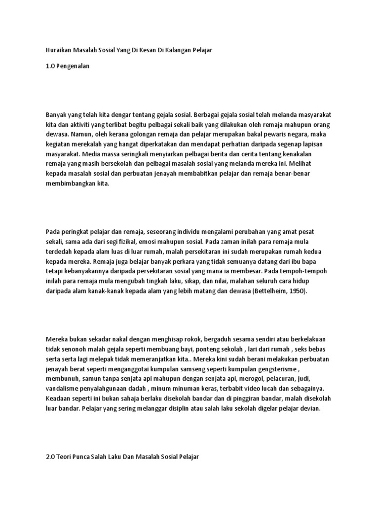 Huraikan Masalah Sosial Yang Di Kesan Di Kalangan Pelajar