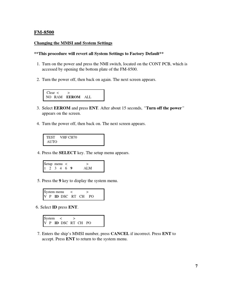 FM-8500 MMSI Change Instructions | PDF | Technology & Engineering