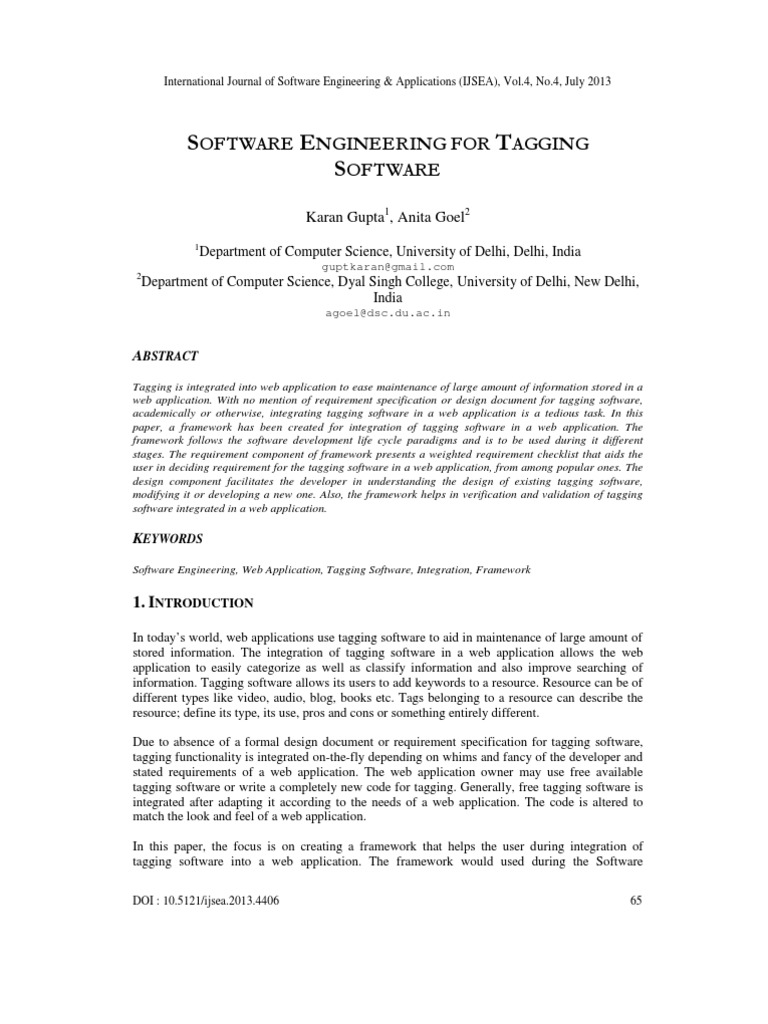 Software Engineering For Tagging Software PDF Tag (Metadata
