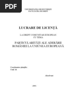 Particularităţi Ale Aderării României La Uniunea Europeană